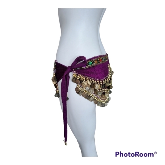 Bellylady set of 2 Belly dance skirt gold coin hip scarf with rhinestones - Picture 4 of 16